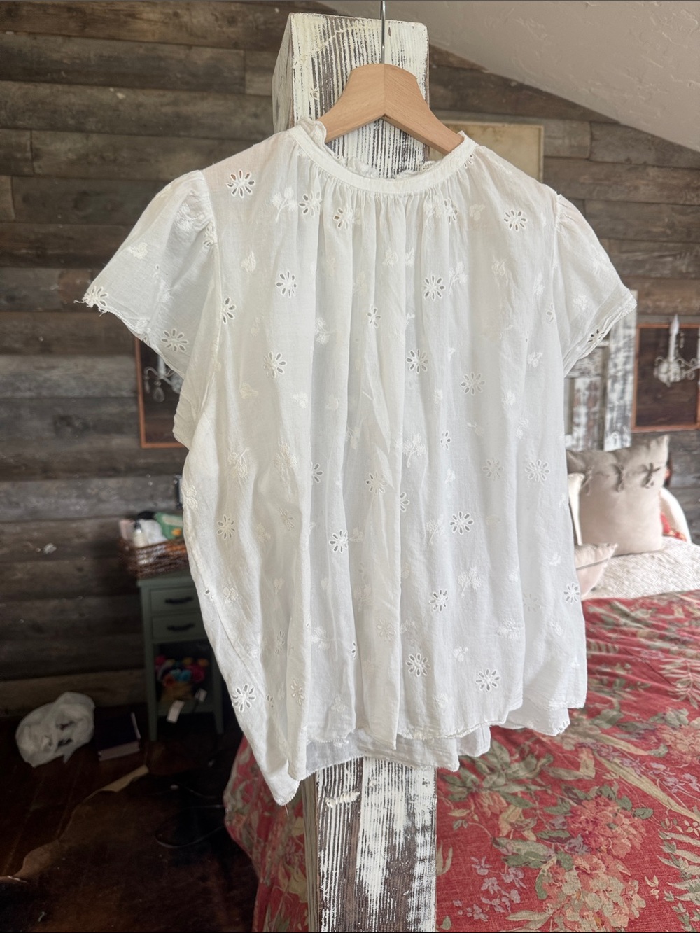 Anthropologie White Eyelet Puff Sleeve Blouse